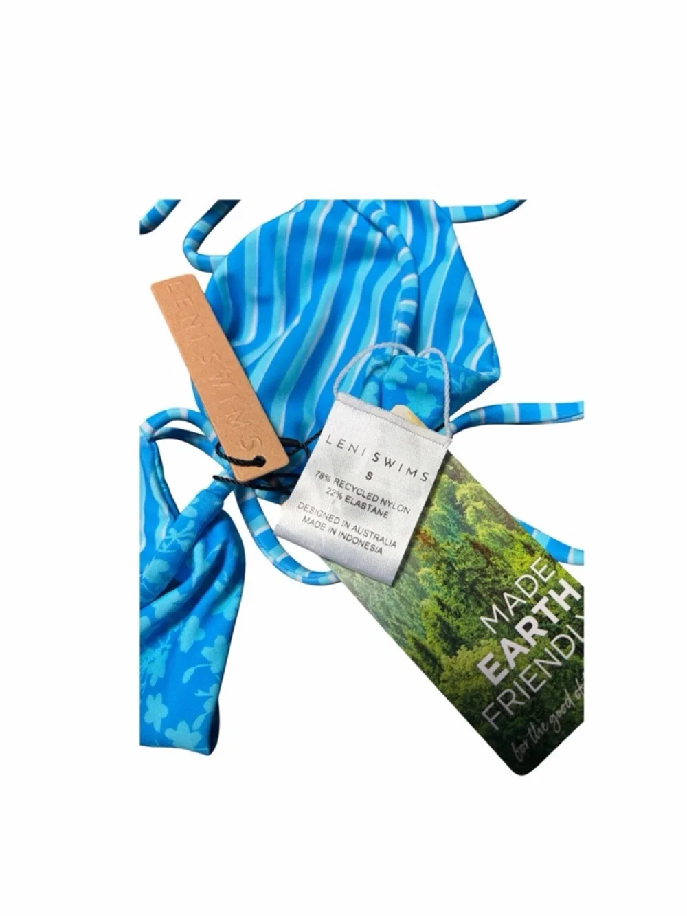 Leni Swims Blue Stripe Reversible Triangle Bikini Top NWT